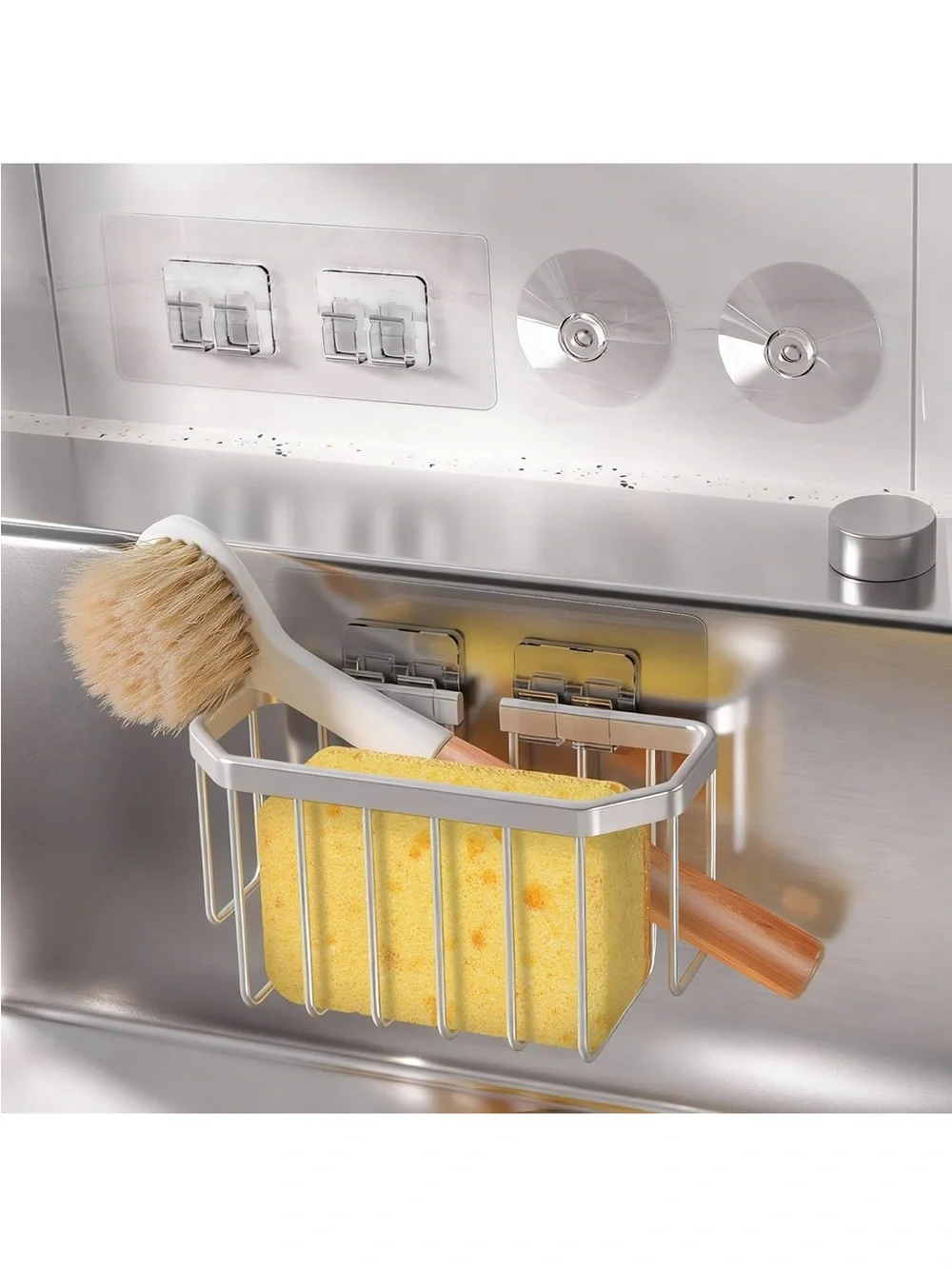 Stainless Steel Sink Caddy with Suction Mount - Silver